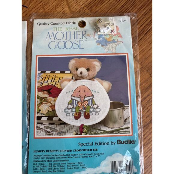 Set of 2 Bucilla The Real Mother Goose Cross Stitch Bibs - Picture 3 of 4